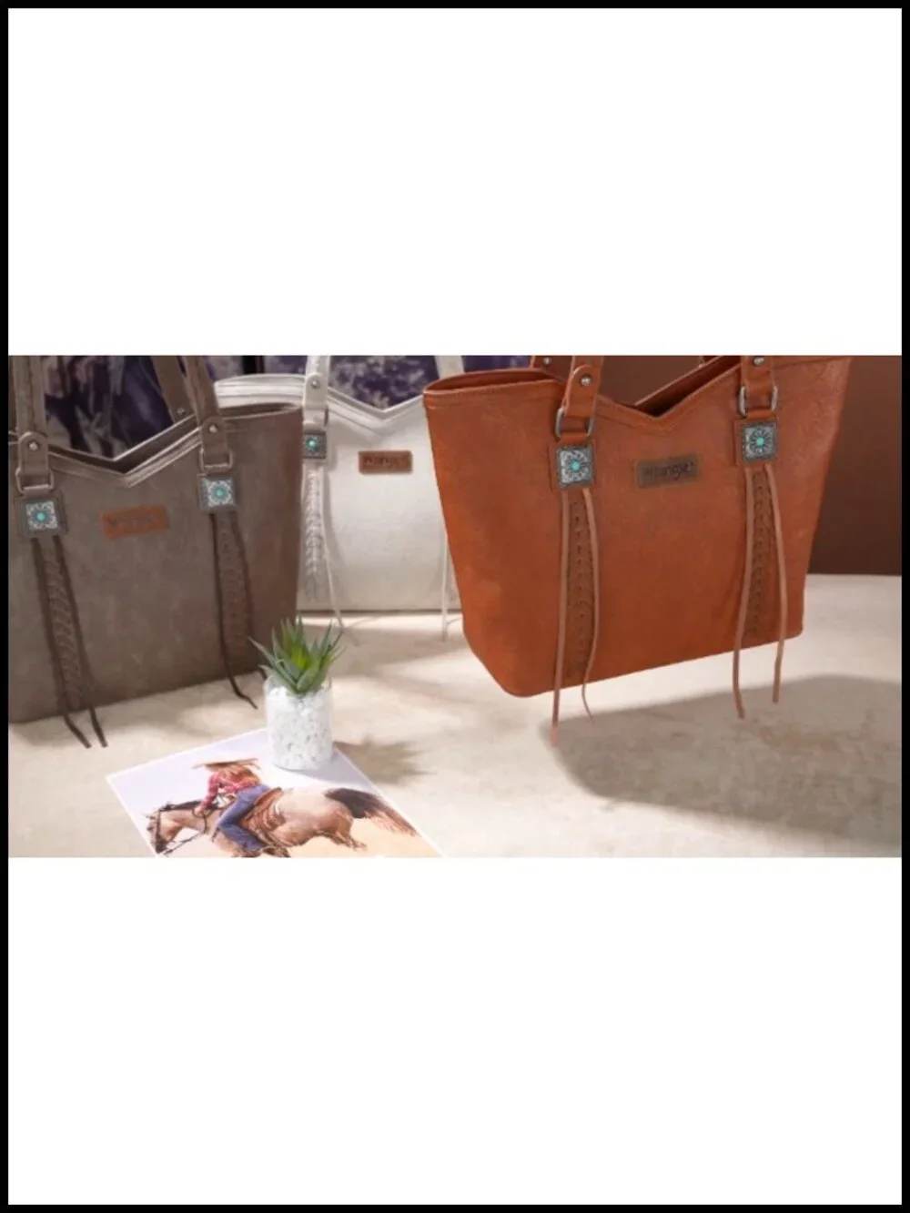 Vegan Leather Western Tote Bag with Turquoise Accents